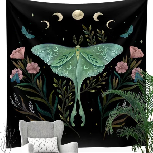 Other - Lunar Moth Full Moon Phases Magical Floral Boho Night Tapestry Wall Art